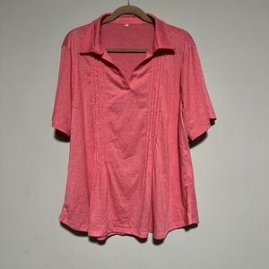 Unbranded Top Women's Size 3XL Pink Collard Short Sleeve Shirt